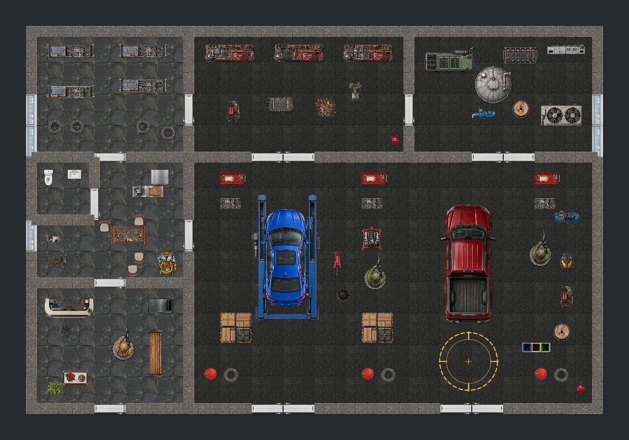 Redline Auto Workshop — 20 by 14 square map